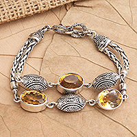 Citrine pendant bracelet, 'Two Roads' - Balinese Style Citrine Bracelet