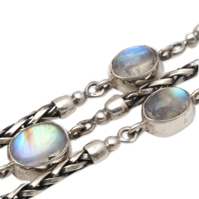 Rainbow moonstone link bracelet, 'Storm Within' - Rainbow Moonstone Artisan Crafted Link Bracelet