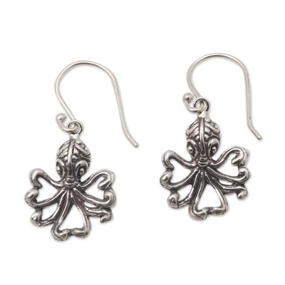 Sterling silver dangle earrings, 'Octopus Alive' - Sterling Silver Octopus Motif Earrings