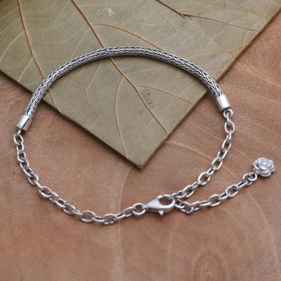 Sterling silver chain bracelet, 'Trailing Flower' - Women's Chain Bracelet with Flower Charm