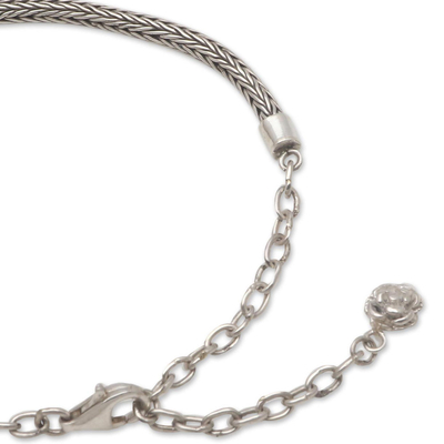 Sterling silver chain bracelet, 'Trailing Flower' - Women's Chain Bracelet with Flower Charm
