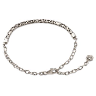 Sterling silver chain bracelet, 'Reluctant Flower' - Mixed Chain Charm Bracelet for Women