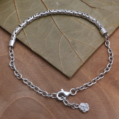 Sterling silver chain bracelet, 'Modest Flower' - Flower Charm Bracelet Crafted in Sterling SIlver