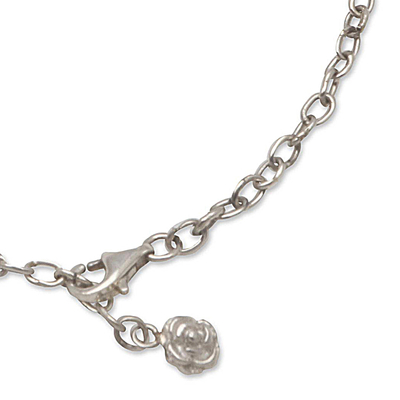 Sterling silver chain bracelet, 'Modest Flower' - Flower Charm Bracelet Crafted in Sterling SIlver