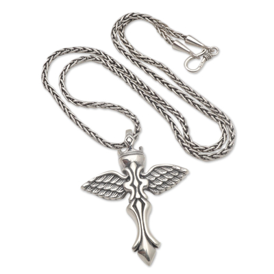 Halskette mit Anhänger aus Sterlingsilber - Halskette mit Kreuzanhänger aus Silber mit ausgebreiteten Flügeln