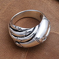 Sterling silver band ring, 'Bamboo Unity' - Bamboo Motif Unisex Sterling Silver Band RIng