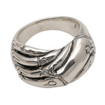 Sterling silver band ring, 'Bamboo Unity' - Bamboo Motif Unisex Sterling Silver Band RIng
