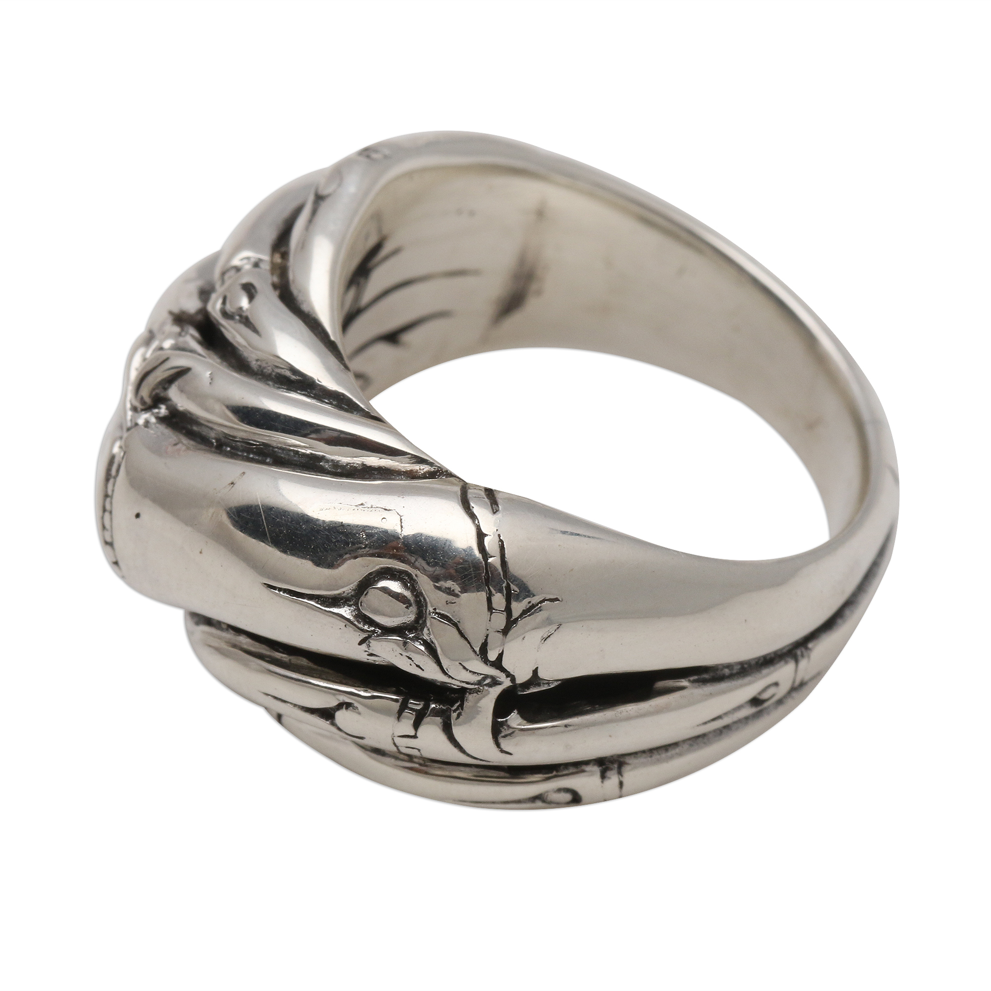 Bamboo Motif Unisex Sterling Silver Band RIng Bamboo