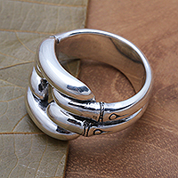 Sterling silver band ring, 'Bamboo Hollow' - Bamboo Motif Sterling Silver Ring for Men and Women