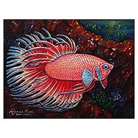 'Rooster Betta' - Original Signed Balinese Betta Fish Painting
