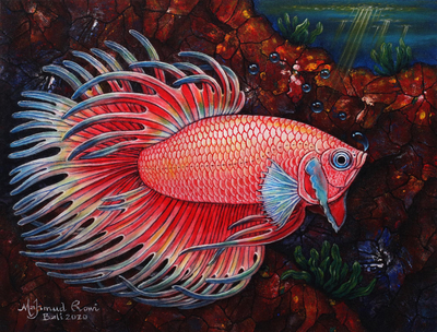Original Signed Balinese Betta Fish Painting