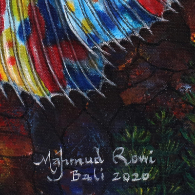 'Spiky Rainbow Betta' - Pintura original firmada del pez Betta del arco iris de Bali