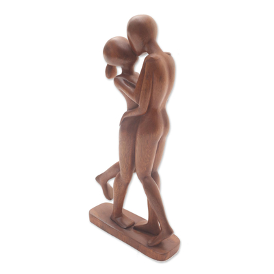 Wood sculpture, 'Lover's Kiss' - Hand-Carved Romantic Suar Wood Sculpture from Bali