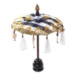 Cotton and wood Balinese umbrella, 'Pura Entrance' - Black and White Decorative Balinese Umbrella