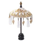 Cotton and wood Balinese umbrella, 'Sacred Moment in White' - White and Gold Decorative Balinese Umbrella Home Accent