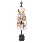 Cotton and wood Balinese umbrella, 'Sacred Moment in White' - White and Gold Decorative Balinese Umbrella Home Accent