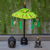 Cotton and wood Balinese umbrella, 'Sacred Moment in Lime' - Lime Green Decorative Accent Balinese Umbrella