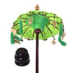 Cotton and wood Balinese umbrella, 'Sacred Moment in Lime' - Lime Green Decorative Accent Balinese Umbrella