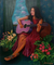 'Niluh's Guitar' - Signiertes Original javanisches Gemälde einer Frau und ihrer Gitarre