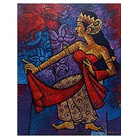 'Dancing with Passion' - Original Signed Acrylic Painting of a Dancer from Java