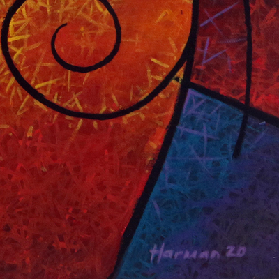 'Man and Woman' - Retrato abstracto cubista de una pareja en colores joya