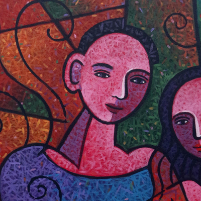 'Intimidad' - Pintura de bellas artes cubista original firmada de Java