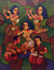 'Melayu Music' - Expressionistische Malerei von Maya-Musikern in leuchtenden Farben