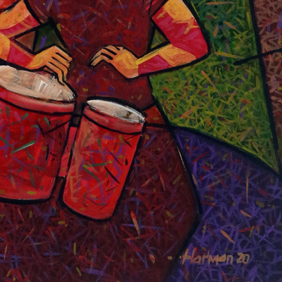 'Melayu Music' - Expressionist Painting of Maya Musicians in Bright Colors