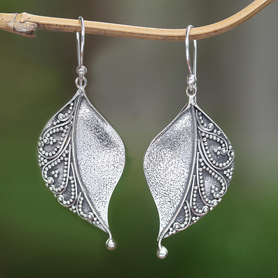 Sterling silver dangle earrings, 'Complex Nature' - Sterling Silver Stylized Leaf Dangle Earrings