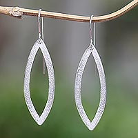 Sterling silver dangle earrings, 'Modern Ellipse' - Stippled Sterling Silver Dangle Earrings