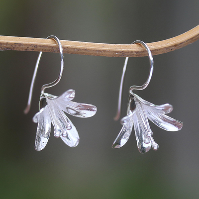 Sterling silver drop earrings, 'Early Bloom' - Polished Sterling Silver Flower Drop Earrings