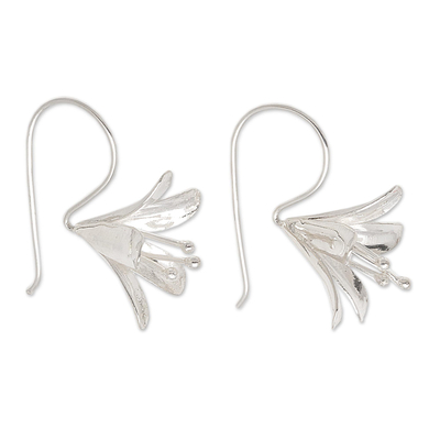Curved Leaf 925 Sterling Silver Polished Drop Earrings