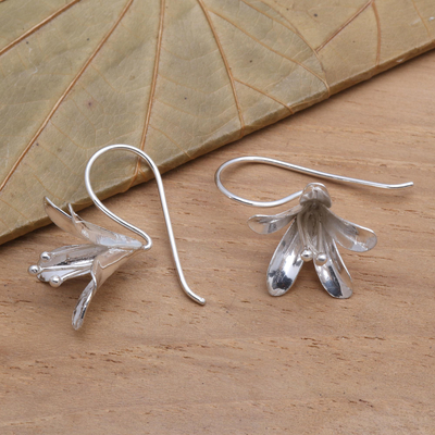 Sterling silver drop earrings, 'Early Bloom' - Polished Sterling Silver Flower Drop Earrings