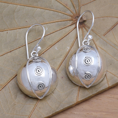 Sterling silver dangle earrings, 'Shining Baubles' - Polished Sterling Silver Dangle Earrings from Bali