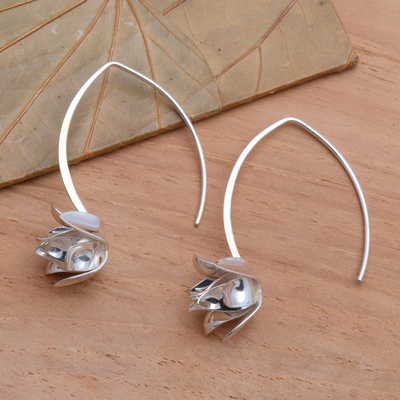 Sterling silver drop earrings, 'Parting Petals' - Sterling Silver Flower Drop Earrings