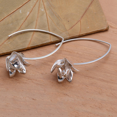 Sterling silver drop earrings, 'Parting Petals' - Sterling Silver Flower Drop Earrings
