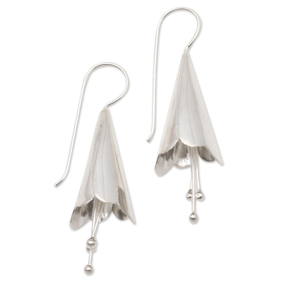 Sterling silver drop earrings, 'Celuk Lily' - Lily-Shaped Sterling Silver Drop Earrings