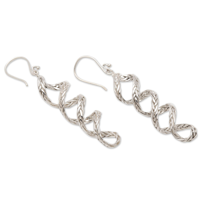 Sterling silver dangle earrings, 'Braided Helix' - Balinese Sterling Silver Helix Dangle Earrings
