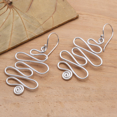 Sterling silver dangle earrings, 'Switchback' - Polished Sterling Silver Dangle Earrings