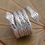Sterling silver band ring, 'Hydra' - Unisex Two Headed Snake Ring in Sterling Silver