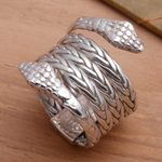 Sterling silver band ring, 'Hydra' - Unisex Two Headed Snake Ring in Sterling Silver
