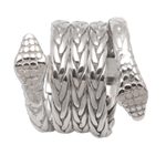 Sterling silver band ring, 'Hydra' - Unisex Two Headed Snake Ring in Sterling Silver