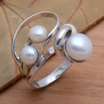 Cultured pearl cocktail ring, 'Wave Crest' - Creamy White Cultured Pearl Cocktail Ring