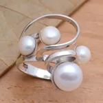 Cultured pearl cocktail ring, 'Wave Crest' - Creamy White Cultured Pearl Cocktail Ring