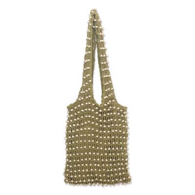 Crocheted Olive Green Cotton Shoulder Bag from Bali