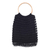 Handtasche aus gehäkelter Baumwolle, 'Circles in Black'. - Handtasche mit gehäkelten schwarzen Perlen und Bambushenkeln