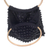 Handtasche aus gehäkelter Baumwolle, 'Circles in Black'. - Handtasche mit gehäkelten schwarzen Perlen und Bambushenkeln