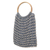 Handtasche aus gehäkelter Baumwolle, 'Kreise in Grau'. - Gehäkelte Handtasche mit grauen Perlen und Bambushenkeln