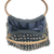 Handtasche aus gehäkelter Baumwolle, 'Kreise in Grau'. - Gehäkelte Handtasche mit grauen Perlen und Bambushenkeln