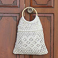 Macrame cotton handle handbag, 'Macrame Envy' - Macrame Cotton and Bamboo Handle Handbag